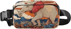 Japanese Elephant Fanny Pack Water Resistant Waist Pack Sling Bag Purse for Women Men Travel Hiking