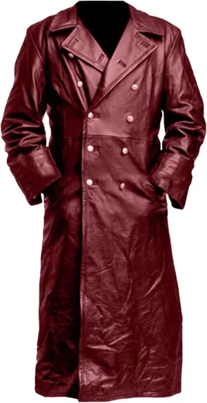JEShifangjiusu Mens Vintage Classic Jacket Military Uniform Leather Trench Coat Jacket Long Trench Coat Motorcycle Jakcet