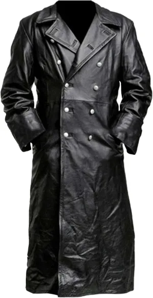 JEShifangjiusu Mens Vintage Classic Jacket Military Uniform Leather Trench Coat Jacket Long Trench Coat Motorcycle Jakcet