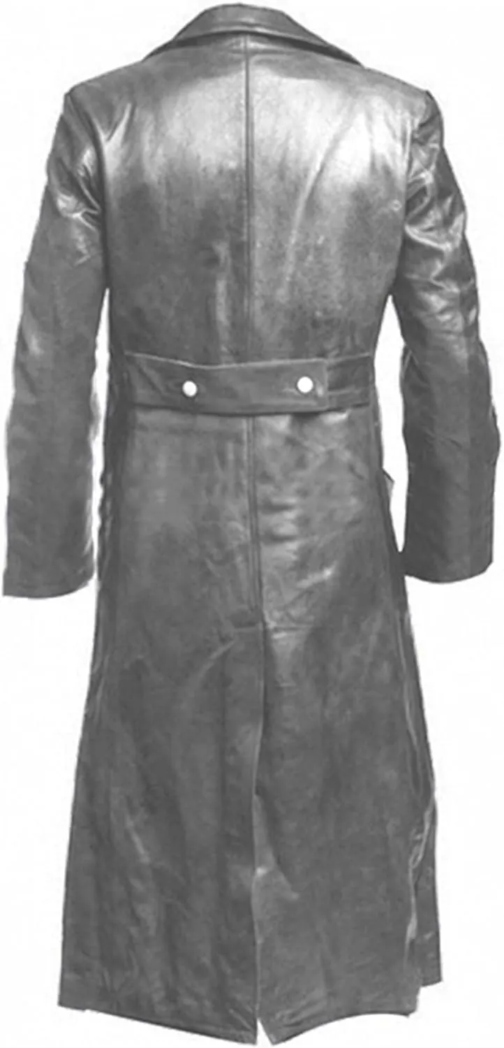 JEShifangjiusu Mens Vintage Classic Jacket Military Uniform Leather Trench Coat Jacket Long Trench Coat Motorcycle Jakcet
