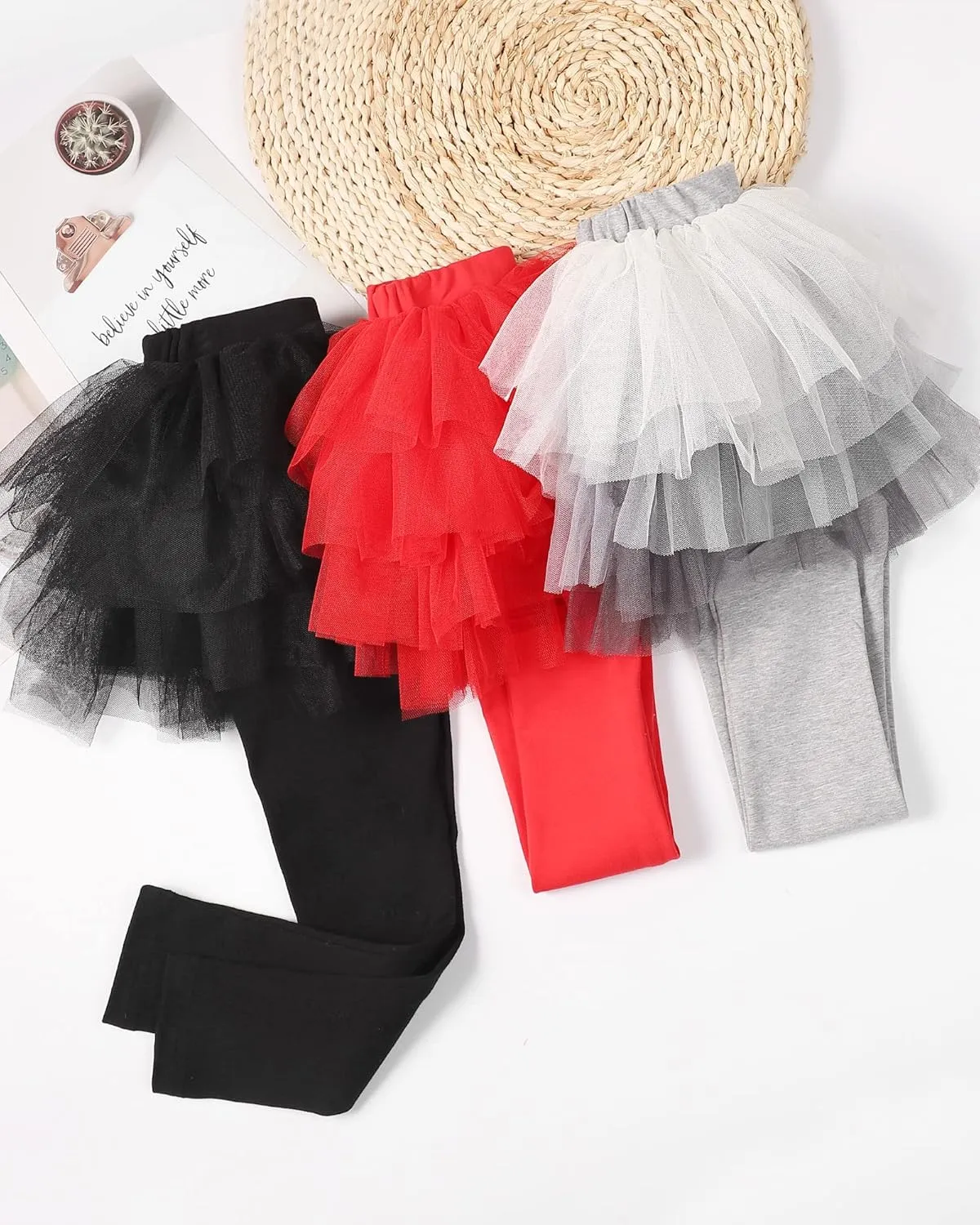JOCMIC Toddler Girls Tutu Skirt Leggings Pant with Ruffle Kids Footless Culotte