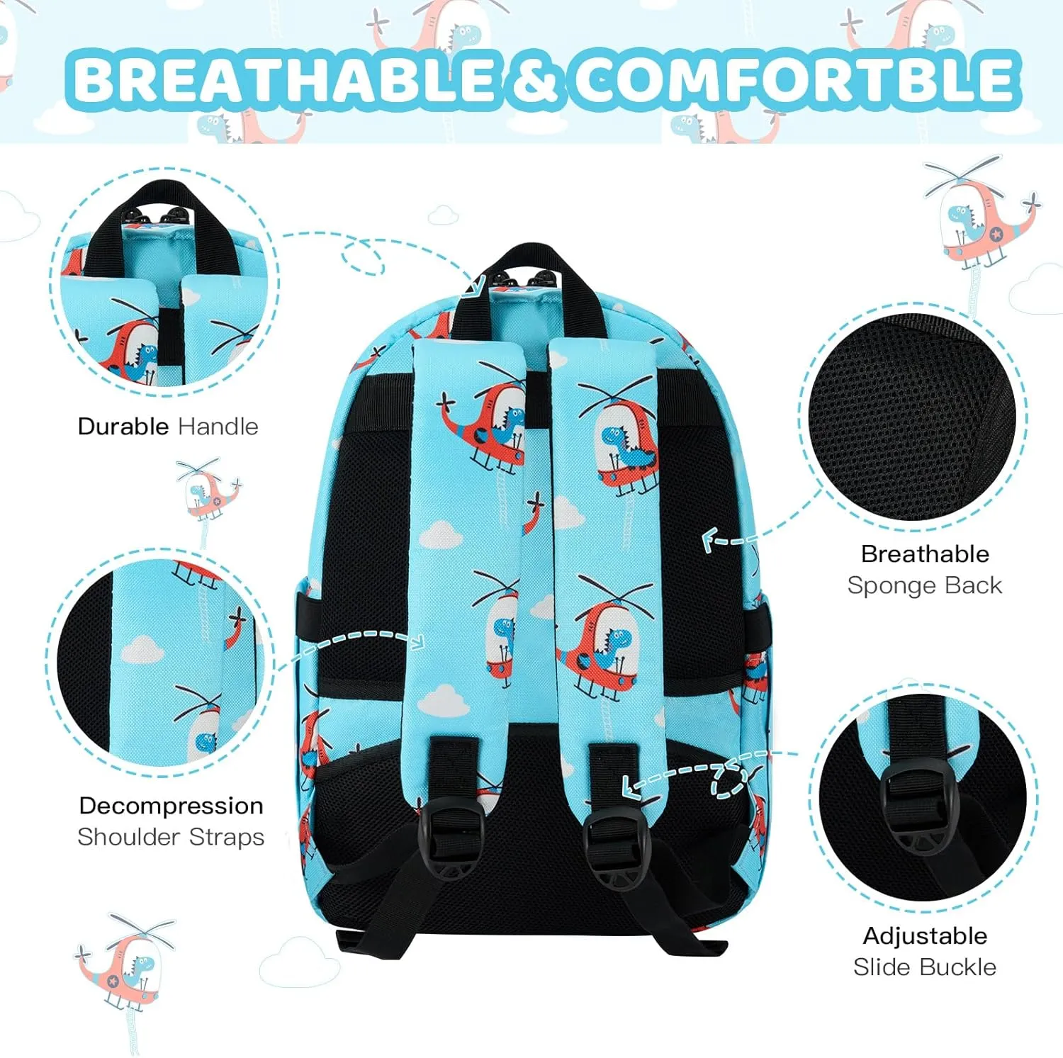 JOYHILL Kids Backpacks, Cute Lightweight Water Resistant Preschool Backpack, Adjustable Shoulder Straps for Boys Girls (Helicopter)
