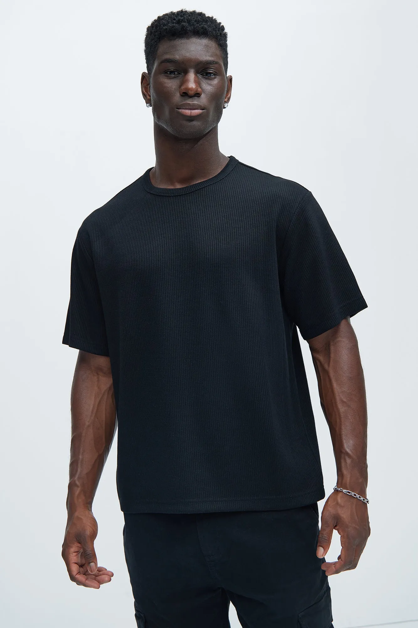 Kalel Textured Relaxed Short Sleeve Tee - Black