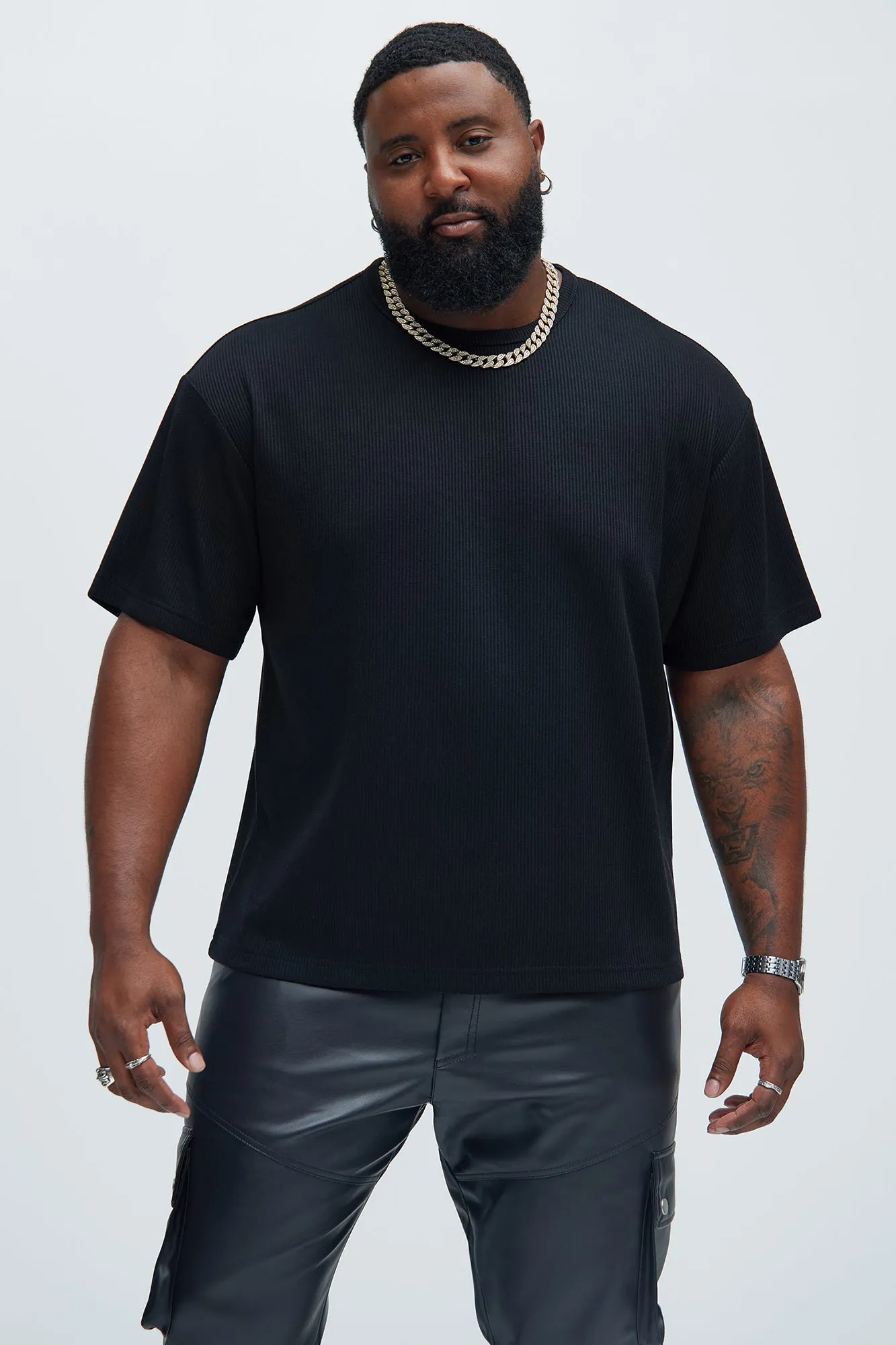 Kalel Textured Relaxed Short Sleeve Tee - Black