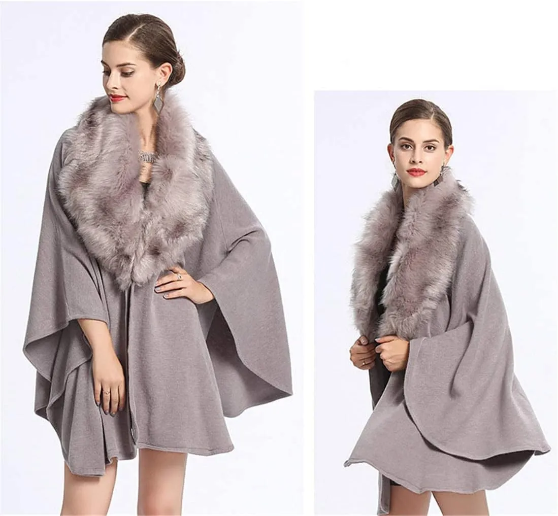 Kelaixiang Women Bridal Faux Fur Shawl Wrap Cloak Coat Cape Knitted Plus Size Sweater