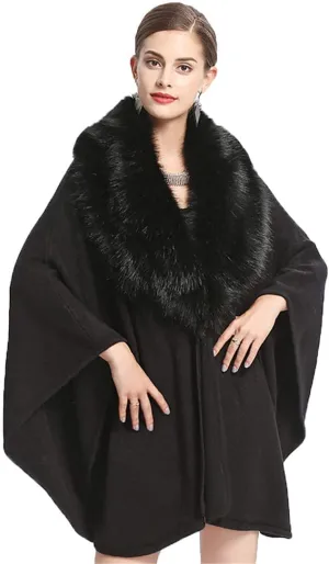 Kelaixiang Women Bridal Faux Fur Shawl Wrap Cloak Coat Cape Knitted Plus Size Sweater