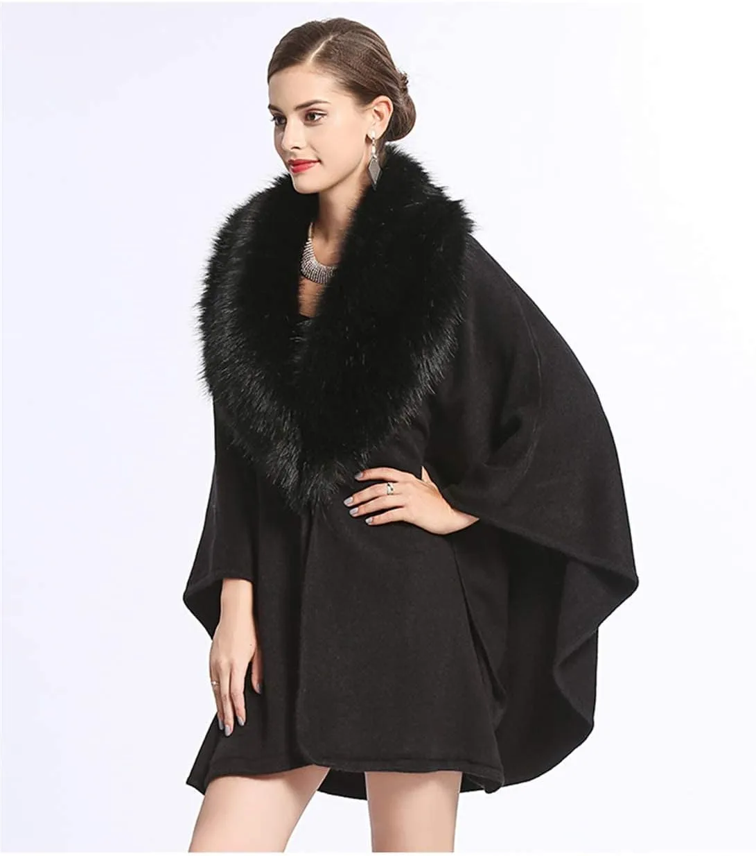 Kelaixiang Women Bridal Faux Fur Shawl Wrap Cloak Coat Cape Knitted Plus Size Sweater