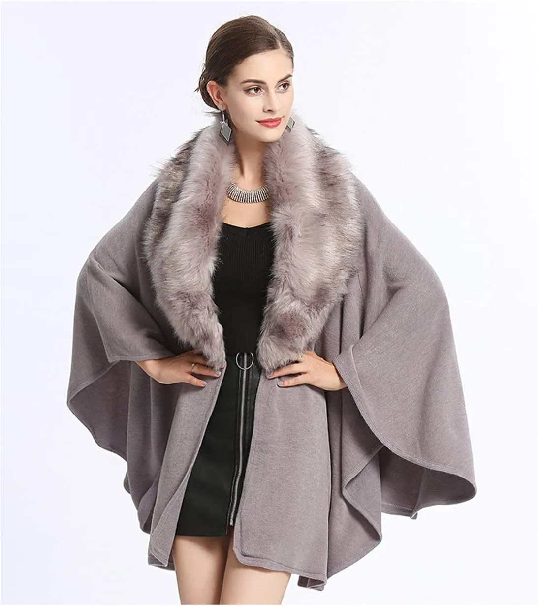 Kelaixiang Women Bridal Faux Fur Shawl Wrap Cloak Coat Cape Knitted Plus Size Sweater