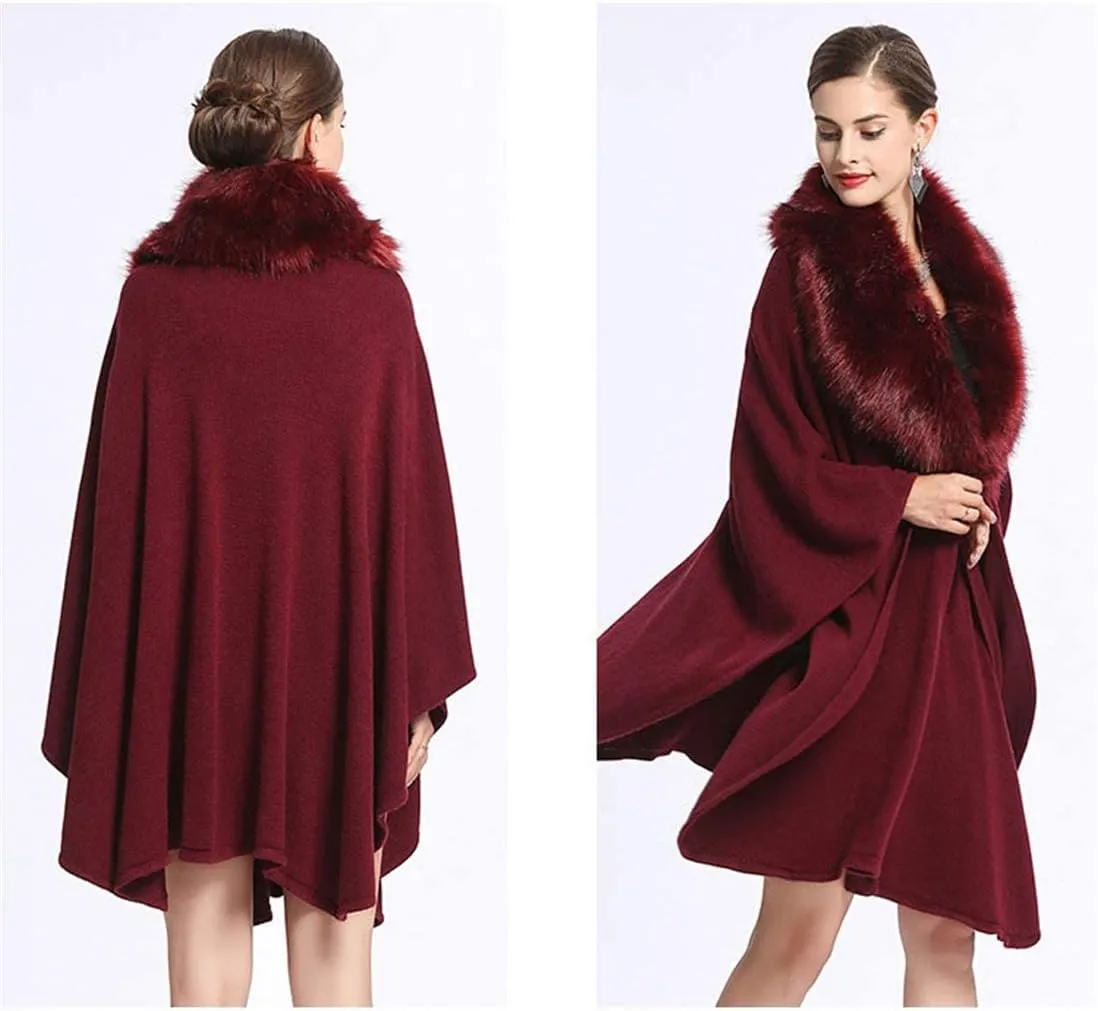 Kelaixiang Women Bridal Faux Fur Shawl Wrap Cloak Coat Cape Knitted Plus Size Sweater