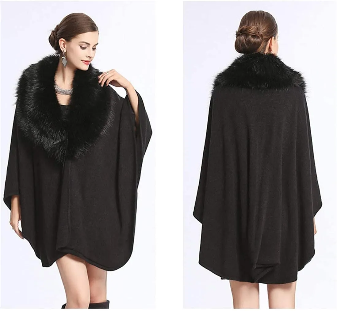 Kelaixiang Women Bridal Faux Fur Shawl Wrap Cloak Coat Cape Knitted Plus Size Sweater
