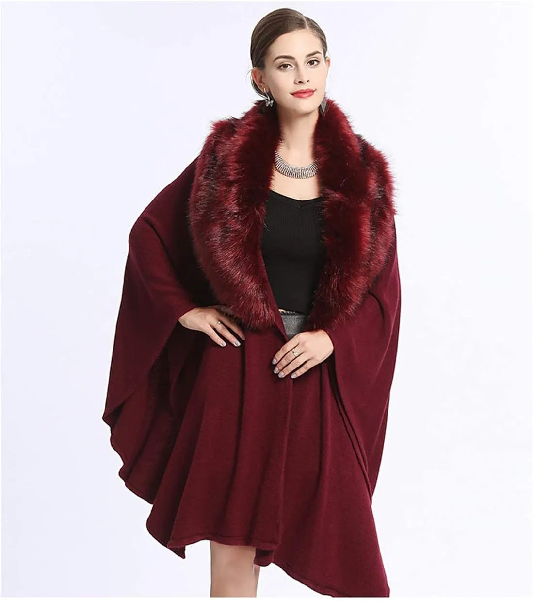Kelaixiang Women Bridal Faux Fur Shawl Wrap Cloak Coat Cape Knitted Plus Size Sweater