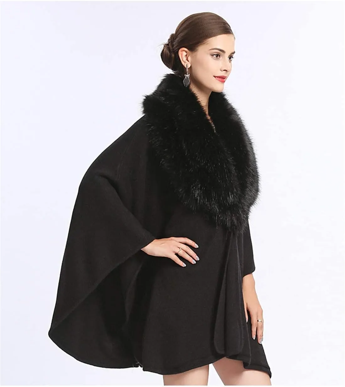 Kelaixiang Women Bridal Faux Fur Shawl Wrap Cloak Coat Cape Knitted Plus Size Sweater