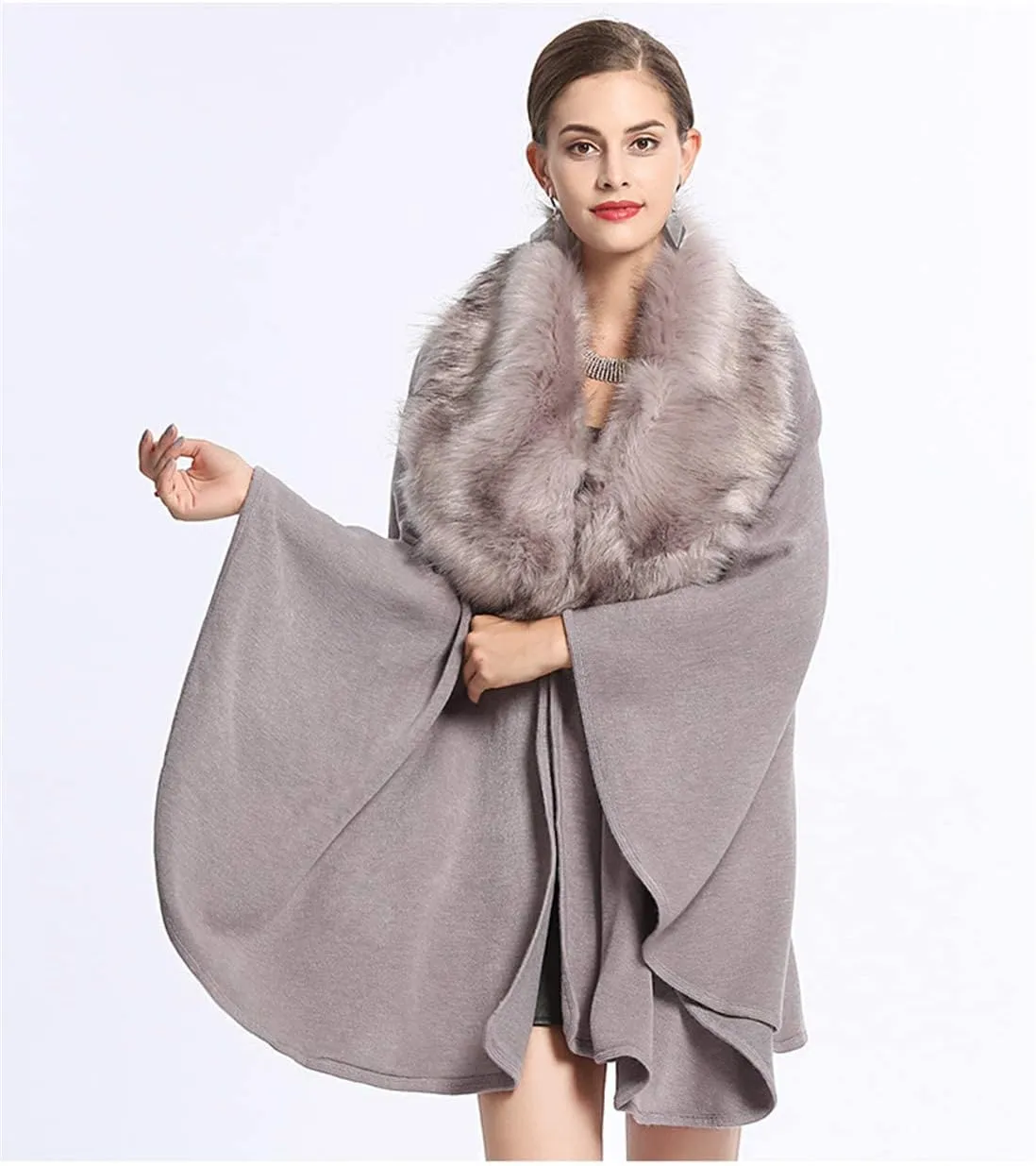 Kelaixiang Women Bridal Faux Fur Shawl Wrap Cloak Coat Cape Knitted Plus Size Sweater