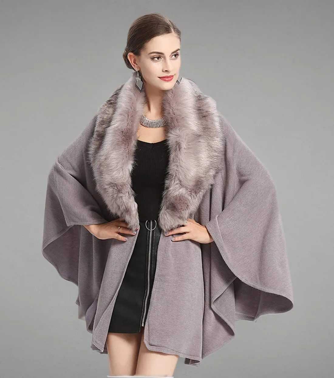 Kelaixiang Women Bridal Faux Fur Shawl Wrap Cloak Coat Cape Knitted Plus Size Sweater
