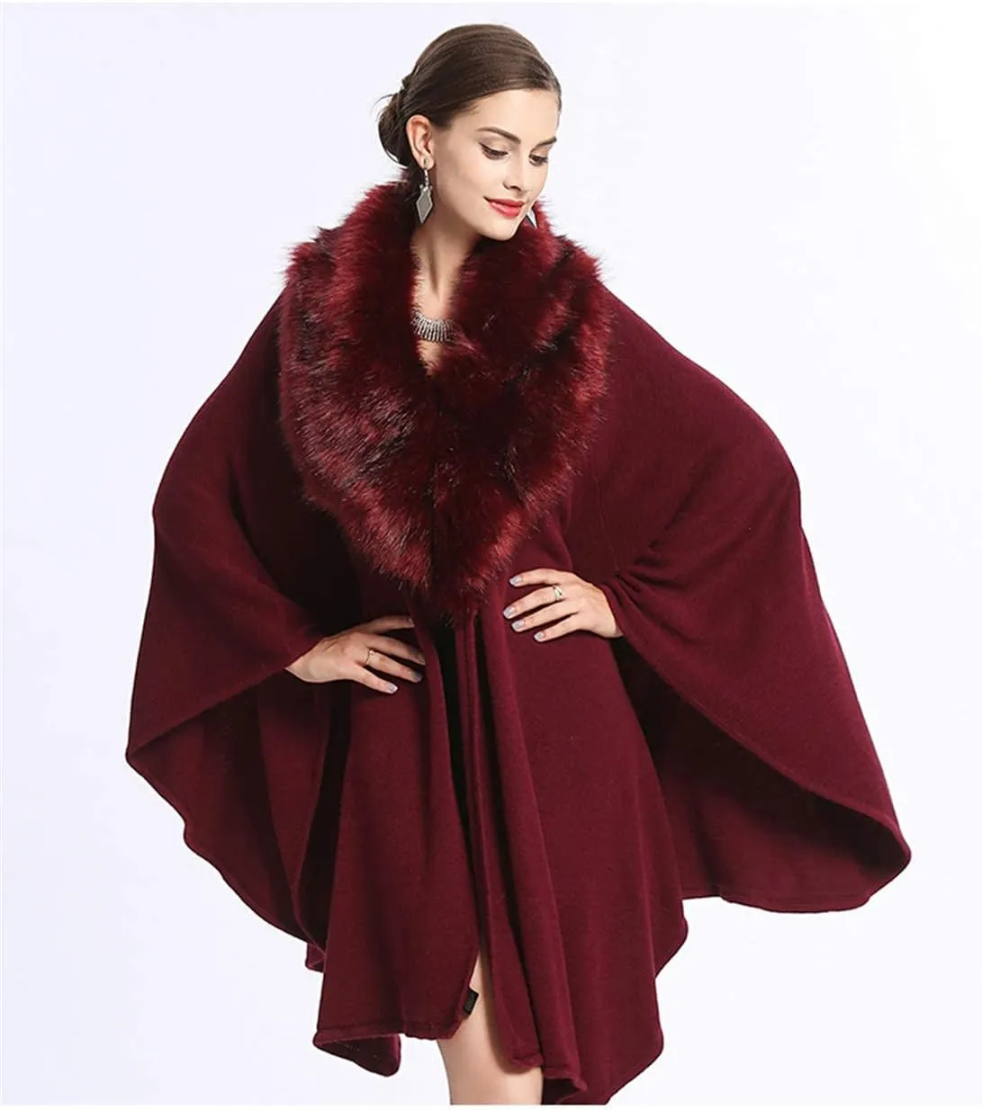 Kelaixiang Women Bridal Faux Fur Shawl Wrap Cloak Coat Cape Knitted Plus Size Sweater