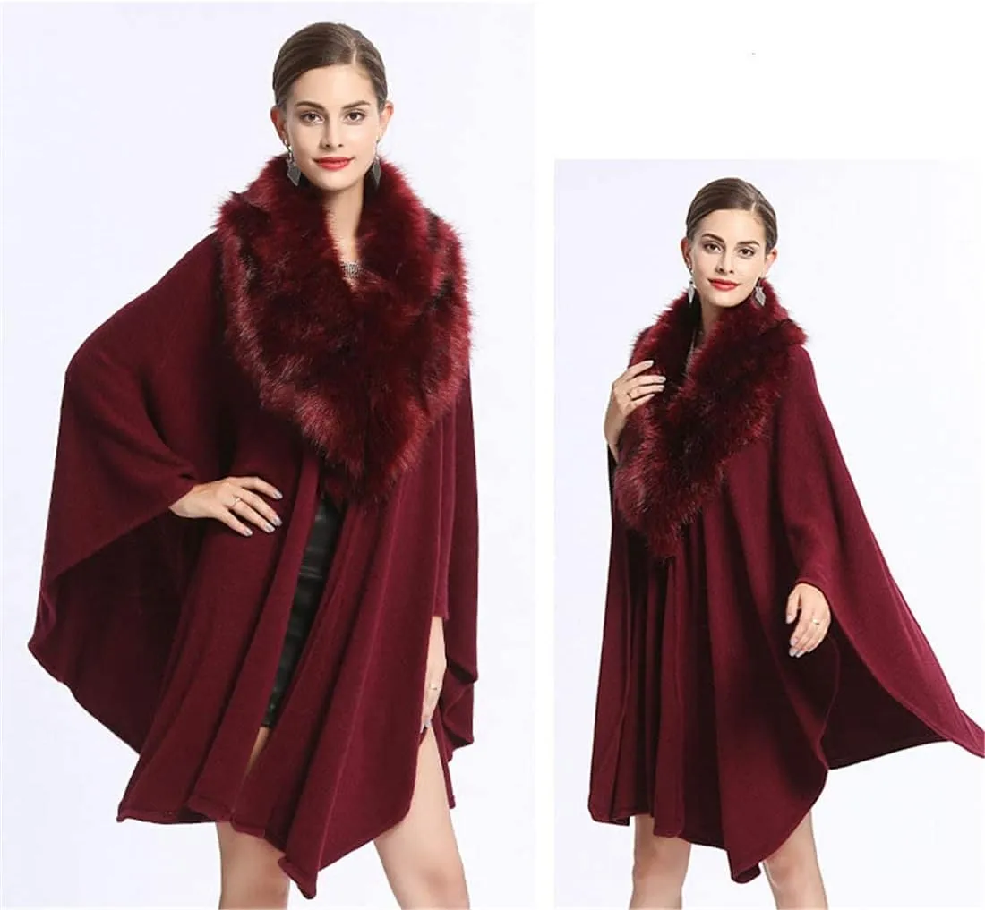 Kelaixiang Women Bridal Faux Fur Shawl Wrap Cloak Coat Cape Knitted Plus Size Sweater