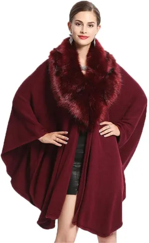 Kelaixiang Women Bridal Faux Fur Shawl Wrap Cloak Coat Cape Knitted Plus Size Sweater