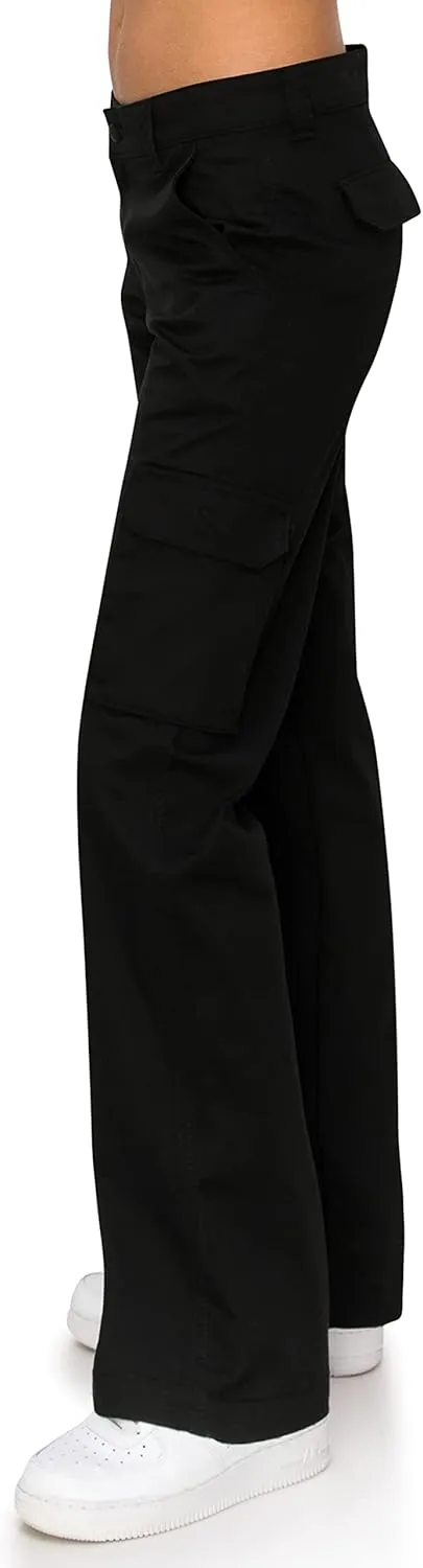 KHAKI & BLUE Women's Work Pants  Mid Rise Relaxed Fit Straight Leg Cargo Casual Trousers with Multi Pockets