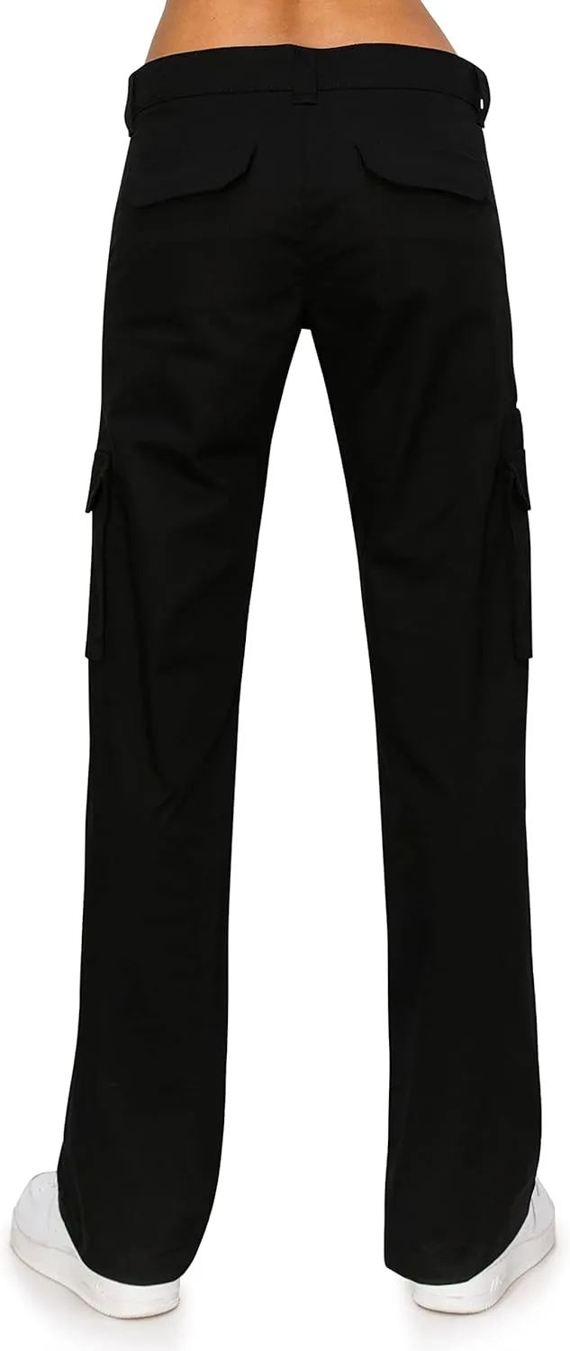 KHAKI & BLUE Women's Work Pants  Mid Rise Relaxed Fit Straight Leg Cargo Casual Trousers with Multi Pockets