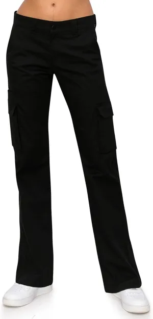 KHAKI & BLUE Women's Work Pants  Mid Rise Relaxed Fit Straight Leg Cargo Casual Trousers with Multi Pockets