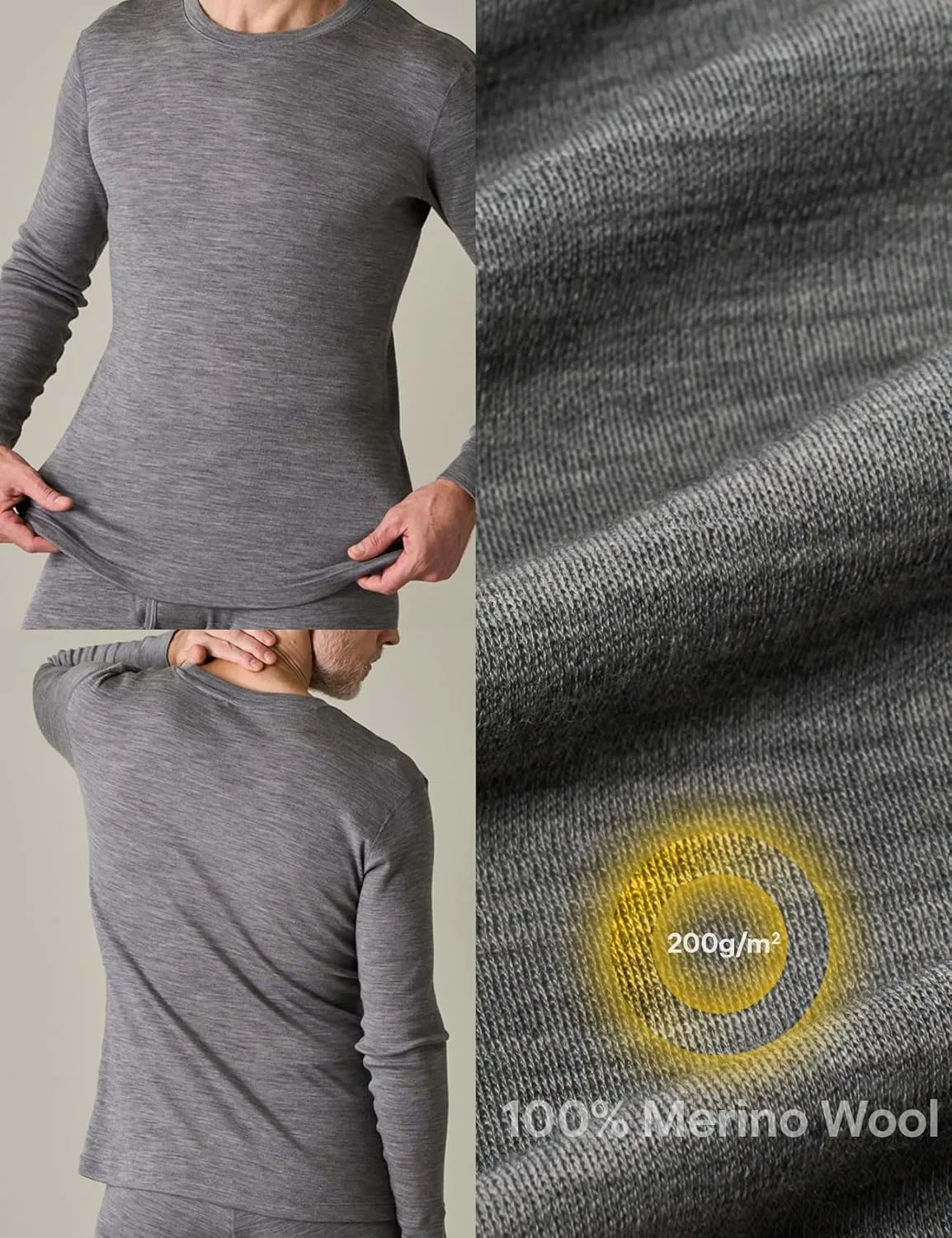 LAPASA Men 100% Merino Wool Shirt Base Layer Lightweight Midweight Thermal Top Long Sleeve Hunting Undershirt Warm Long John