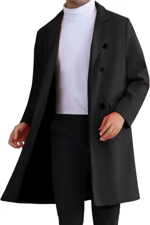 Lars Amadeus Overcoat for Men's Double Breasted Notched Collar Warm Winter Business Long Trench Coat with Pockets