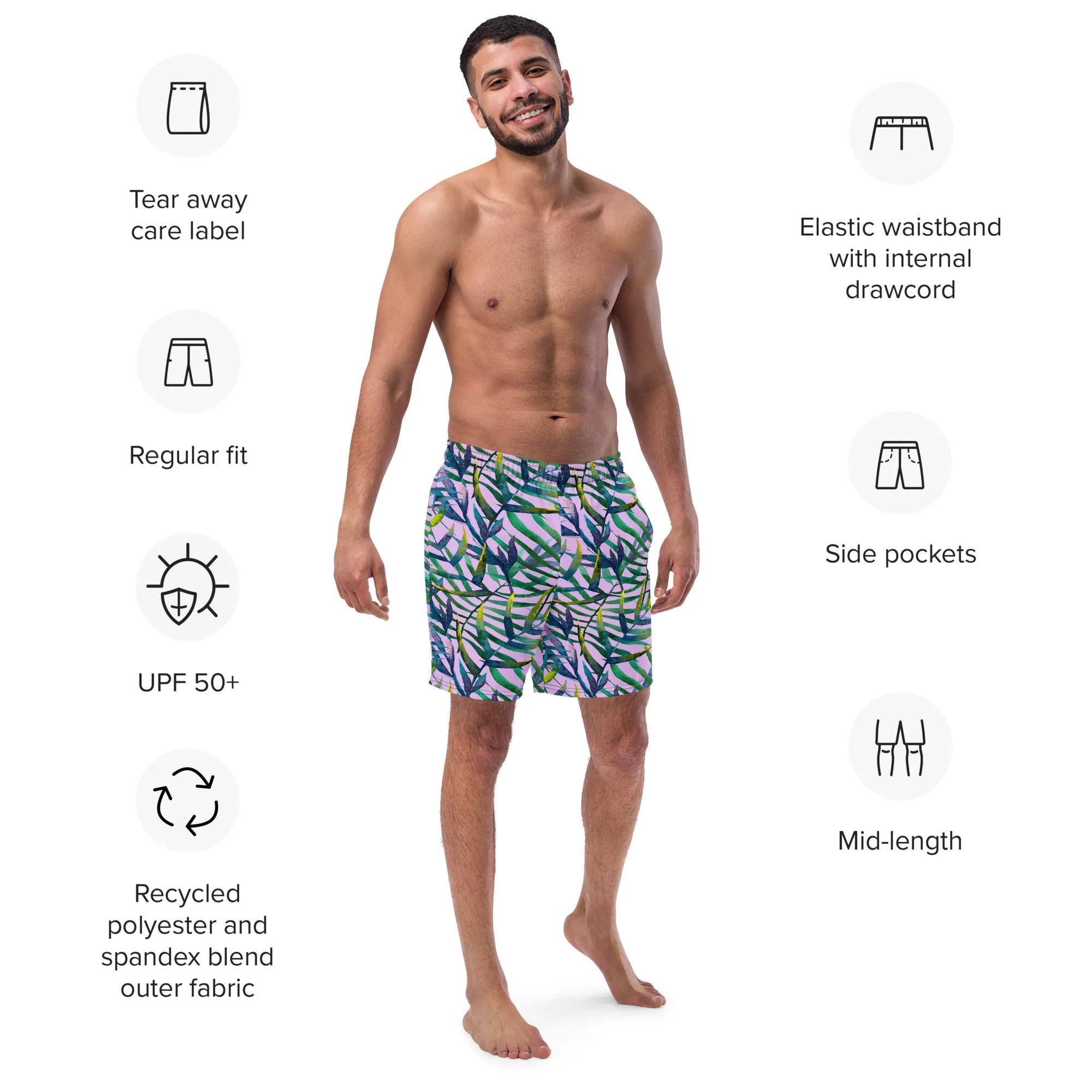Leaf print swim trunk for men's