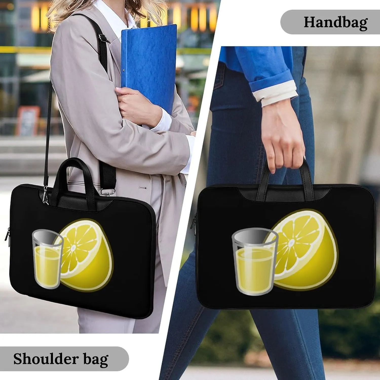 Lemon Water Leather Bag Laptop Case Slim Water Resistant Computer Bags with Handle Briefcase for Work