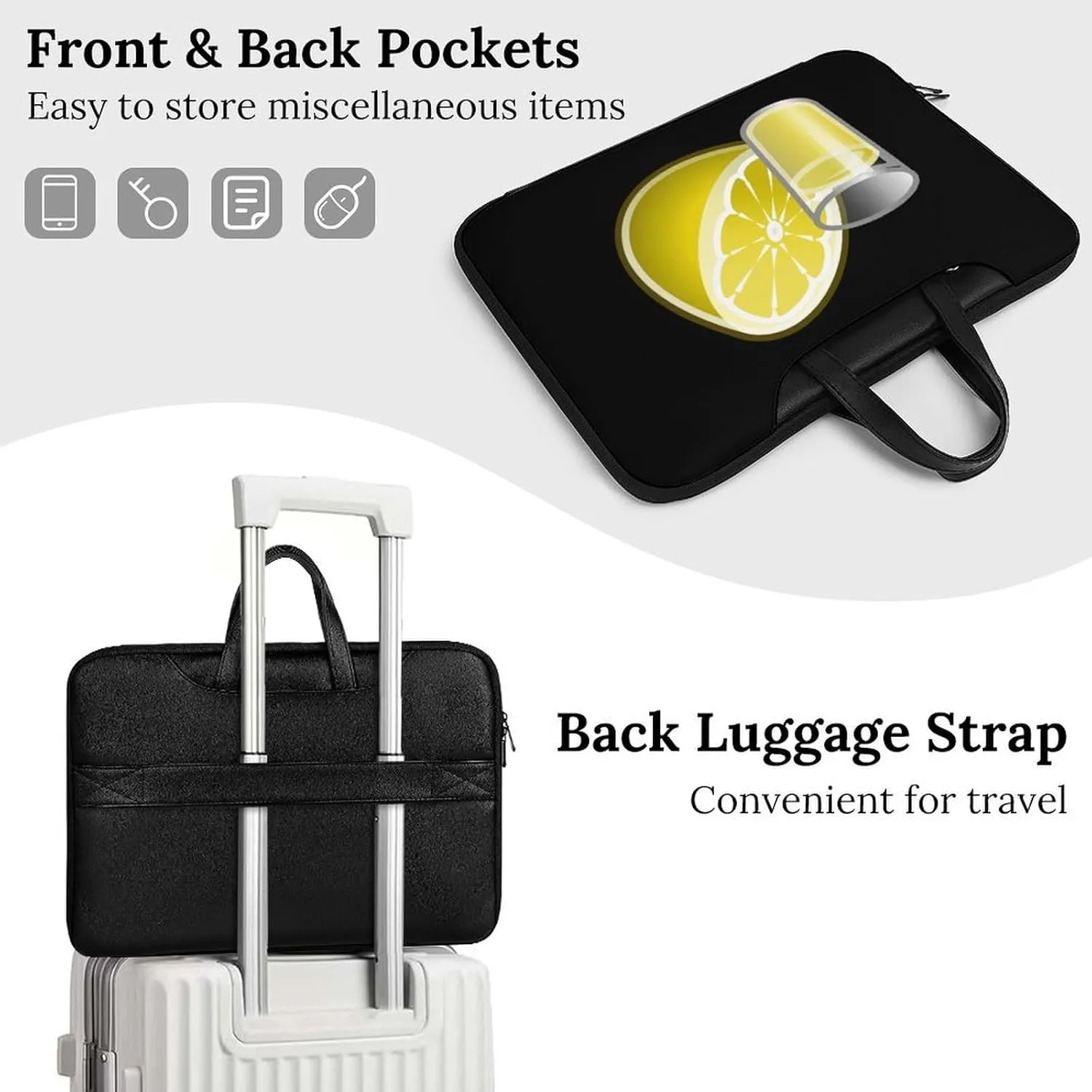 Lemon Water Leather Bag Laptop Case Slim Water Resistant Computer Bags with Handle Briefcase for Work