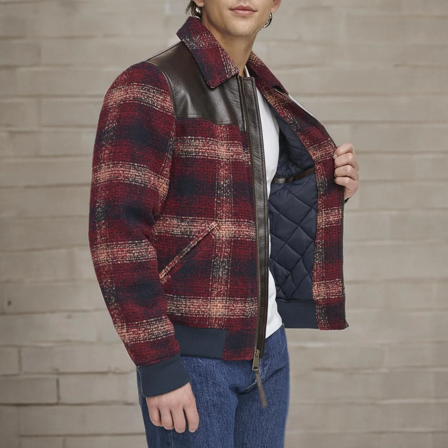 Levi's Men's Mixed Media Western Plaid Bomber Jacket