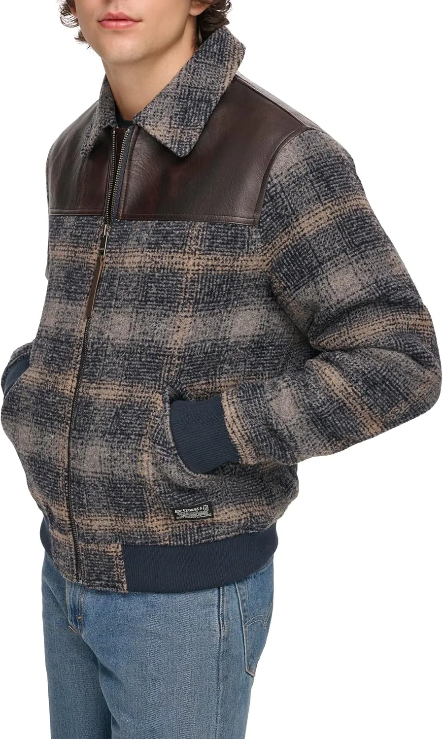 Levi's Men's Mixed Media Western Plaid Bomber Jacket