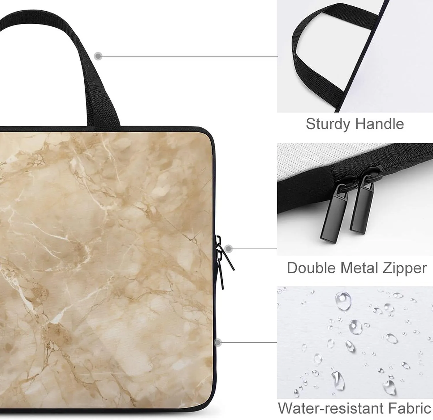 Light Beige Marble Laptop Bag Durable Laptop Sleeve Water-Resistant Notebook Bag for Computer Or Tablet