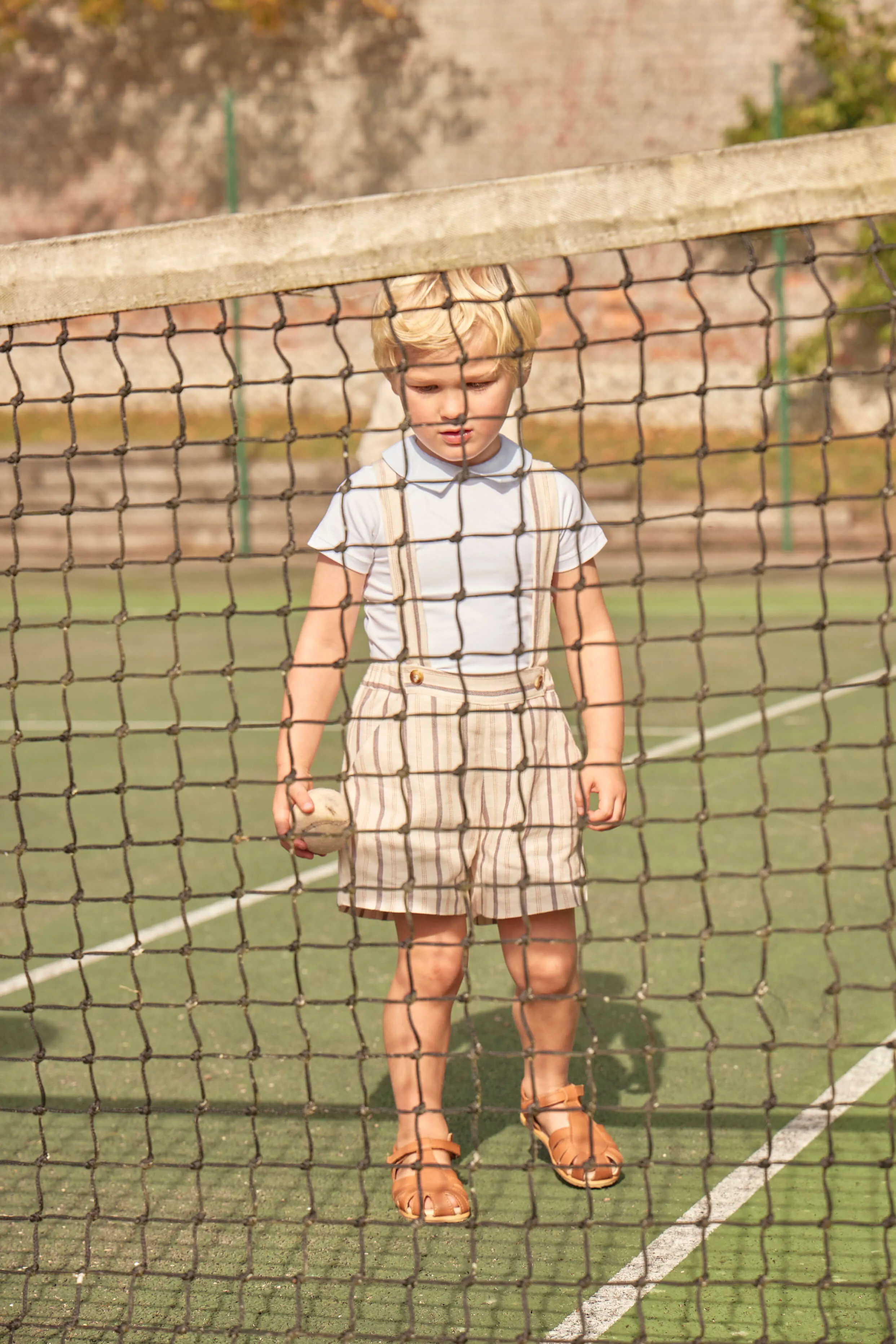 Light Striped Linen Shorts With Braces in Beige (18mths-4yrs)