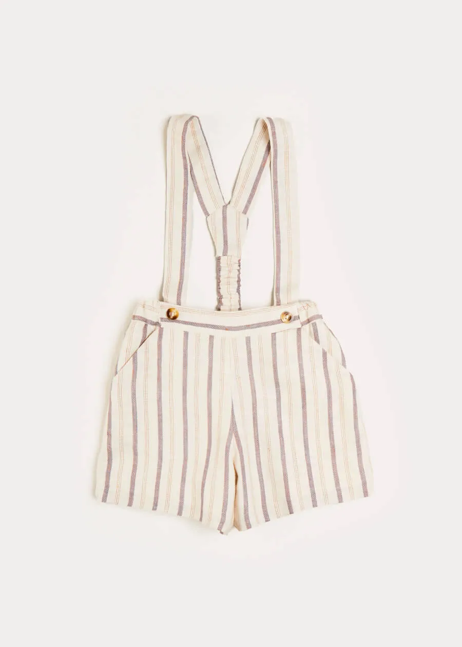 Light Striped Linen Shorts With Braces in Beige (18mths-4yrs)