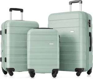 Lightweight and Durable 3-Piece Expandable Hardshell Luggage Set with Spinner Wheels, Green