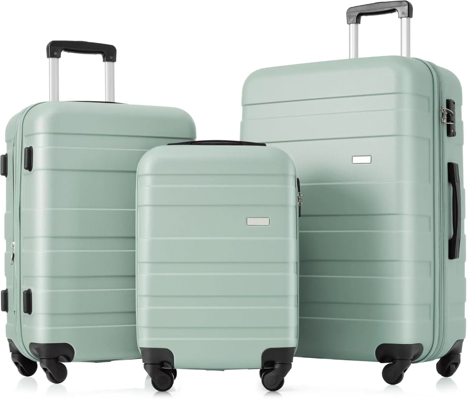 Lightweight and Durable 3-Piece Expandable Hardshell Luggage Set with Spinner Wheels, Green