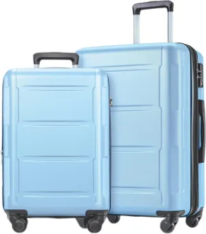 Lightweight Expandable Spinner Wheel Luggage Set, 20in & 24in, Durable ABS Material, Light Blue