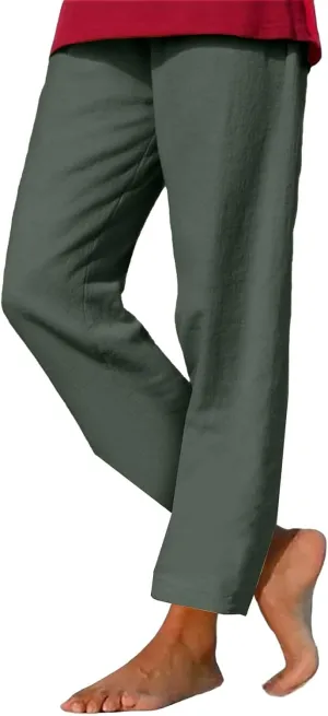 Linen Pants for Women 2025 Summer Casual Straight Loose High Waisted Drawstring Elastic Pant Daily Beach Trouser