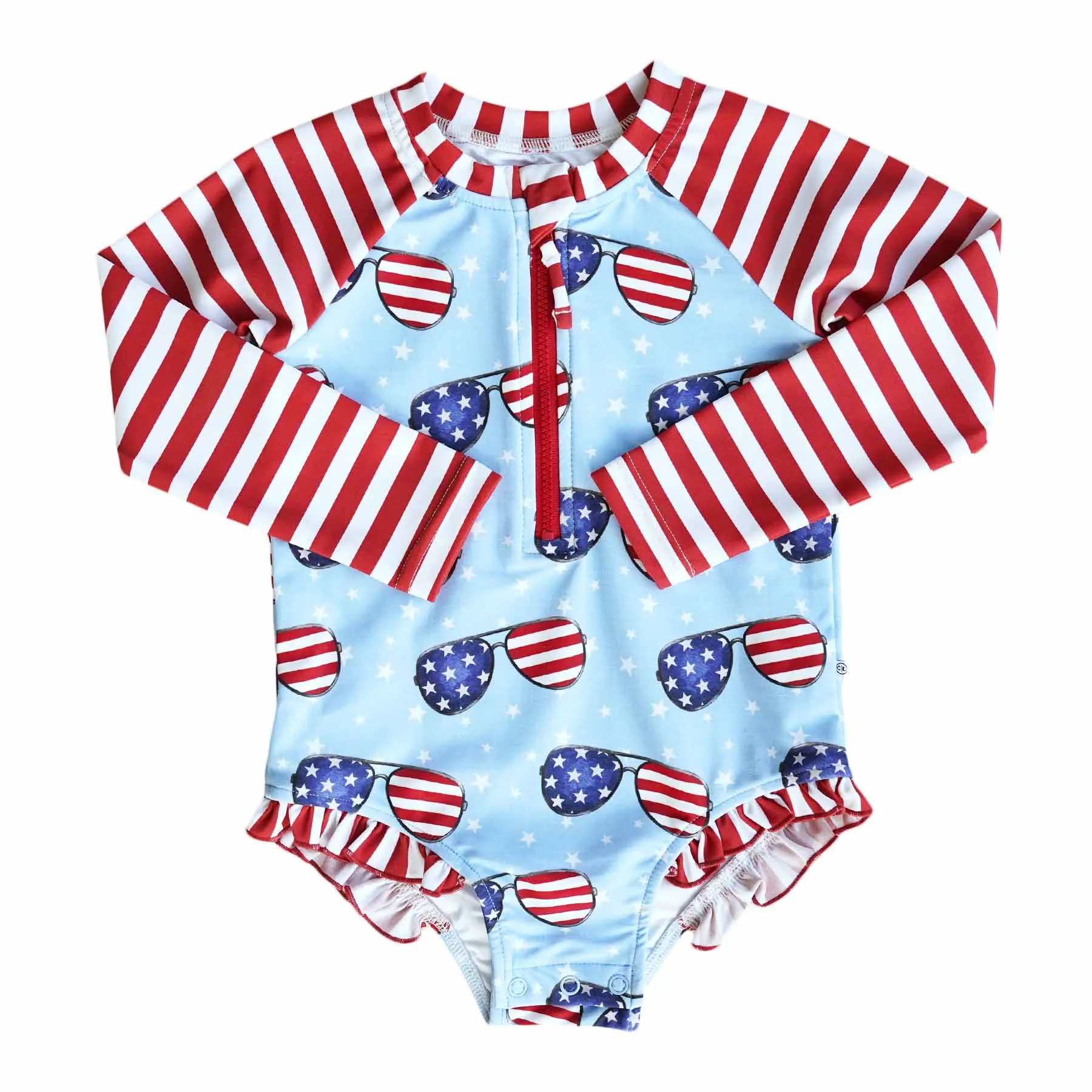 Long Sleeve Rash Guard with Front Zipper | Patriotic Summer