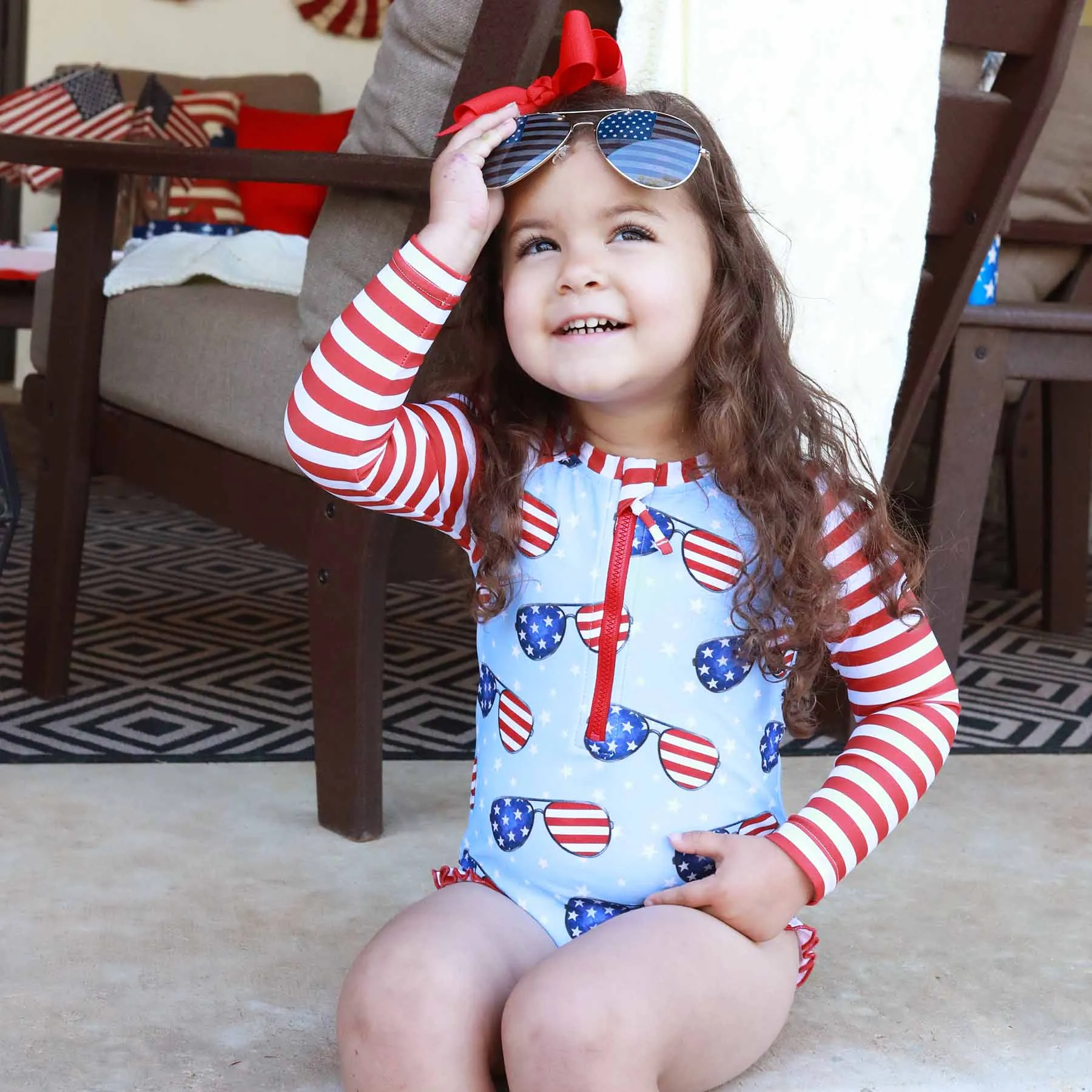 Long Sleeve Rash Guard with Front Zipper | Patriotic Summer