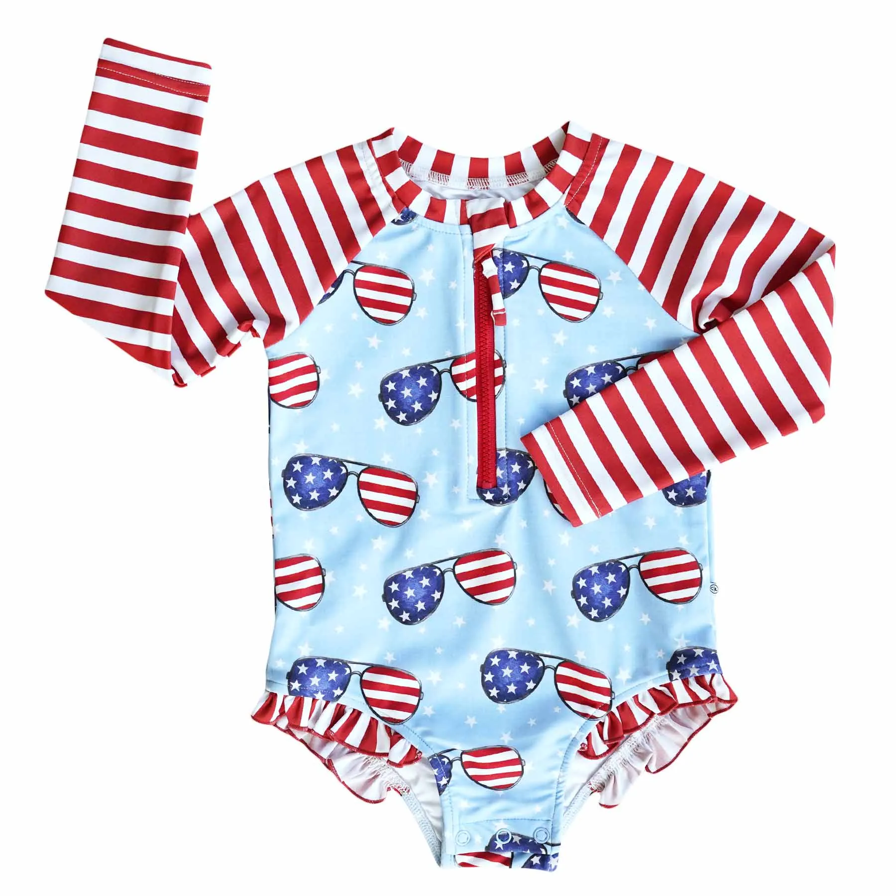 Long Sleeve Rash Guard with Front Zipper | Patriotic Summer