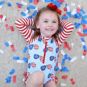 Long Sleeve Rash Guard with Front Zipper | Patriotic Summer