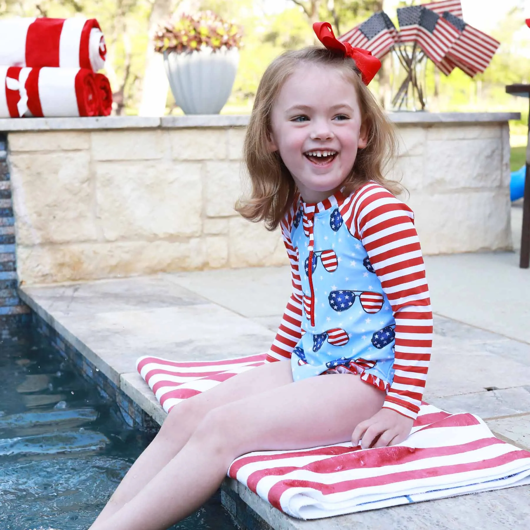 Long Sleeve Rash Guard with Front Zipper | Patriotic Summer