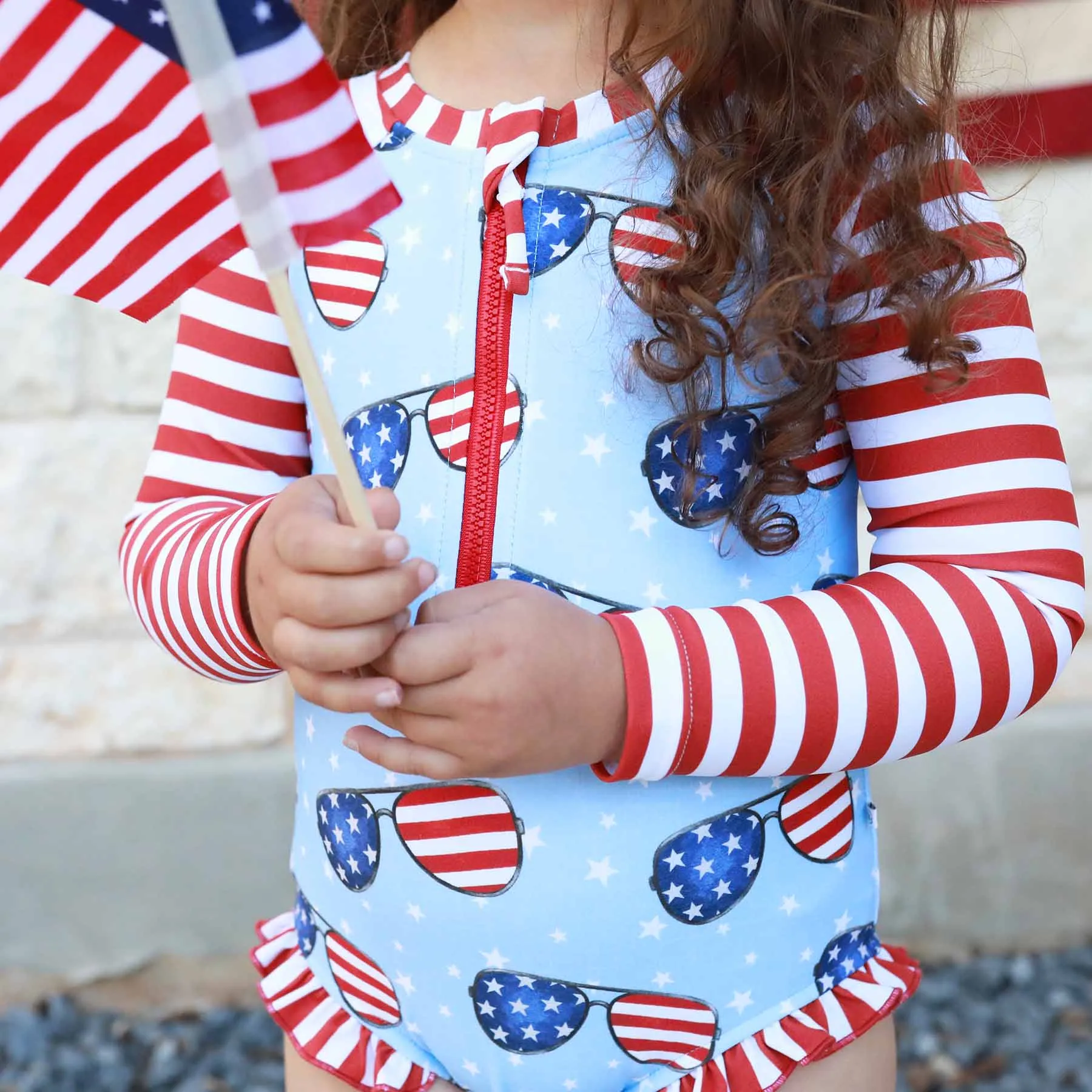 Long Sleeve Rash Guard with Front Zipper | Patriotic Summer
