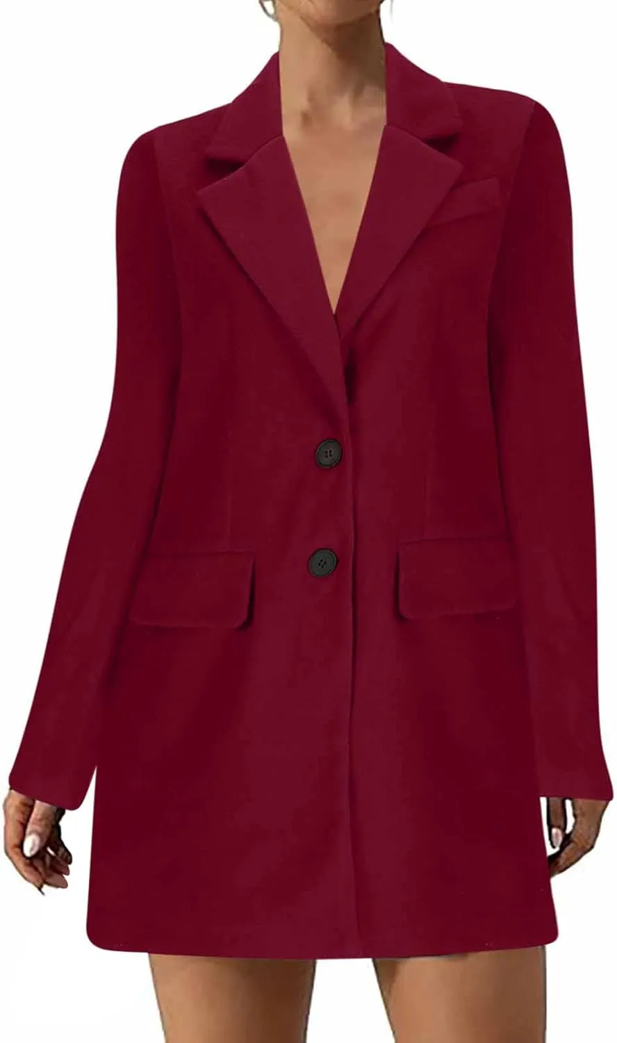 Long Trench Coat for Women Soft Wool Lapel Double Breasted Pea Coat Casual Business Solid Outwear Winter Fall Essentials