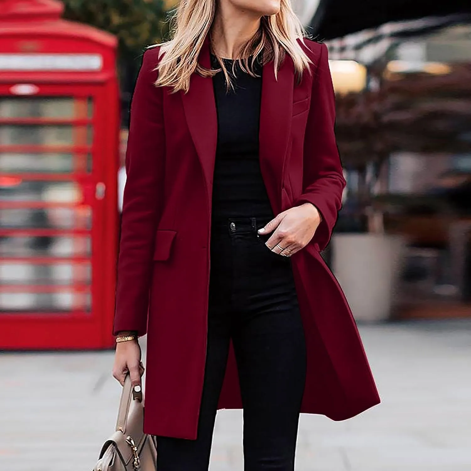 Long Trench Coat for Women Soft Wool Lapel Double Breasted Pea Coat Casual Business Solid Outwear Winter Fall Essentials