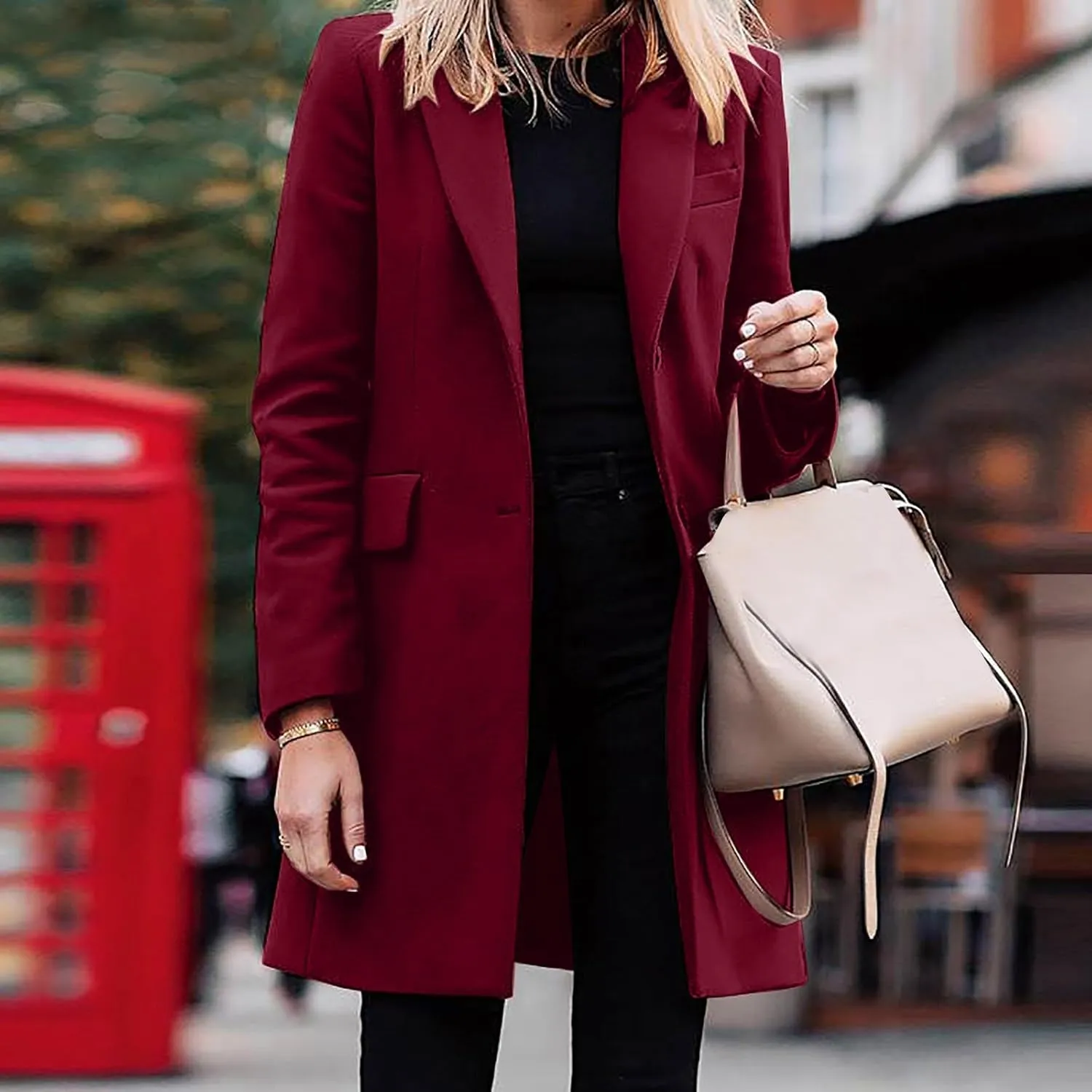 Long Trench Coat for Women Soft Wool Lapel Double Breasted Pea Coat Casual Business Solid Outwear Winter Fall Essentials