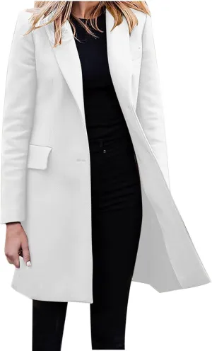 Long Trench Coat for Women Soft Wool Lapel Double Breasted Pea Coat Casual Business Solid Outwear Winter Fall Essentials