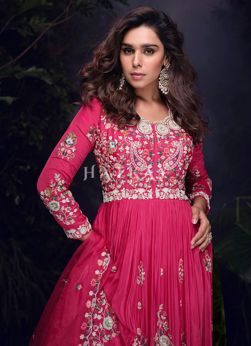 Magenta Pink Handwork Designer Gown