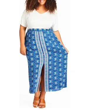 Majorca Art Deco Print Midi Skirt | Azure Blue
